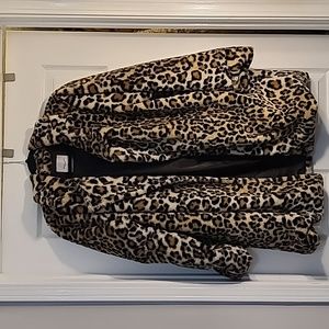 Leopard print faux fur coat.